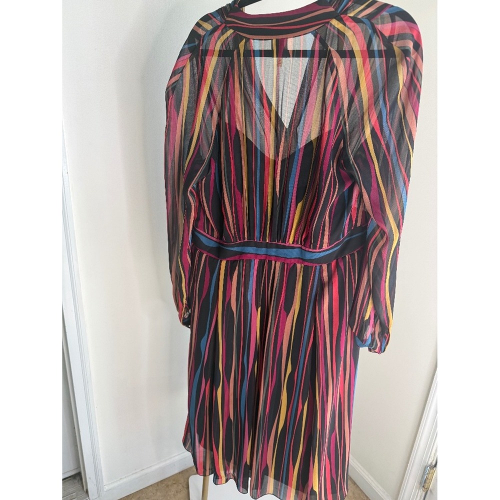 Anne Klein Multicolor Sheer Stripe Midi Dress Womens 16 Cocktail Party - Picture 7 of 8